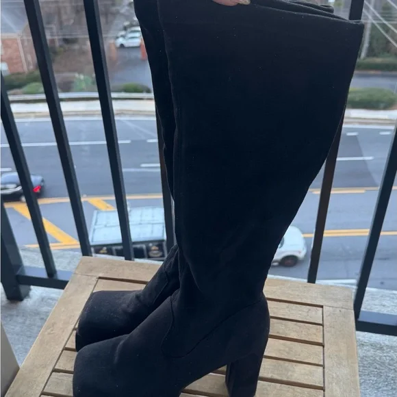 NWOT Black Knee-High Platform Boots - Picture 2 of 4